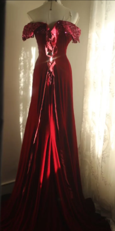 Charming Mermaid Burgundy Off The Shoulder Satin Lace Without Sleeves Long Prom Dress,Evening Dress GG5633