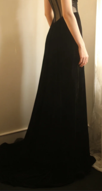 Obsessed Mermaid Black Spaghetti Straps Velvet Tulle Beads Without Sleeves Long Prom Dress,Evening Dress GG5634