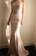 Gorgeous Mermaid Halter Satin Beads Without Sleeves Long Prom Dress,Evening Dress GG5638