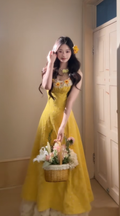 Princess A Line Yellow Square Satin Lace Without Sleeves Long Prom Dress,Evening Dress GG5641