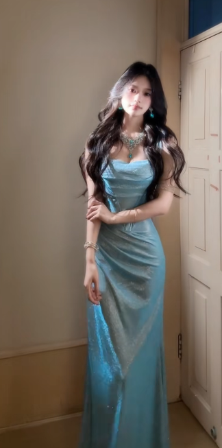 Pretty Mermaid Spaghetti Straps Satin Without Sleeves Long Prom Dress,Evening Dress GG5643