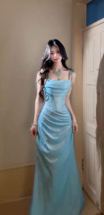 Pretty Mermaid Spaghetti Straps Satin Without Sleeves Long Prom Dress,Evening Dress GG5643