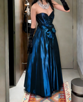 Classy A Line Strapless Satin With Gloves Long Prom Dress,Evening Dress GG5649