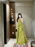 Pretty A Line Strapless Chiffon Ruffle Long Prom Dress,Evening Dress GG5651