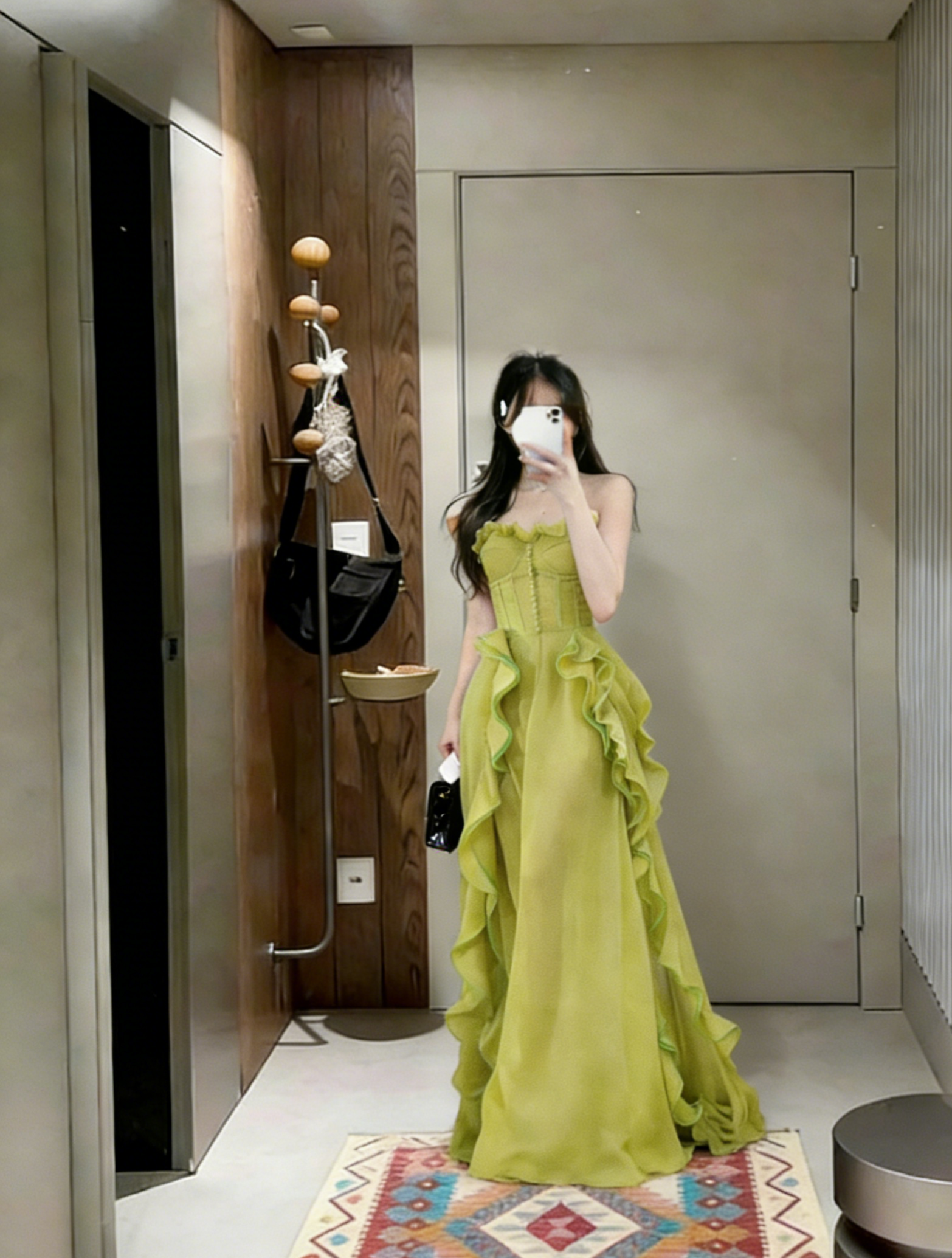 Pretty A Line Strapless Chiffon Ruffle Long Prom Dress,Evening Dress GG5651