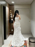Pretty Mermaid Strapless Chiffon Lace Long Prom Dress,Evening Dress GG5660