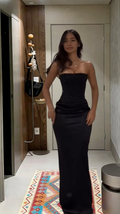Classy Mermaid Strapless Black Satin Long Prom Dress,Evening Dress GG5676