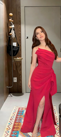 Formal Mermaid Strapless Pleated Satin Slit Long Prom Dress,Evening Dress GG5688