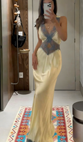 Pretty Mermaid V Neck Satin Lace Long Prom Dress,Evening Dress GG5702