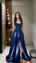 Pretty A Line Spaghetti Straps Satin Slit Long Prom Dress,Evening Dress GG5712