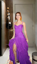 Unique A Line Spaghetti Straps Ruffle Slit Chiffon Long Prom Dress,Evening Dress GG5714