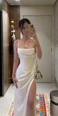 Formal Mermaid Spaghetti Straps Satin Slit Long Prom Dress,Evening Dress GG5729