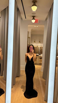 Obsessed Mermaid Black Spaghetti Straps Satin Sequin Long Prom Dress,Evening Dress GG5773