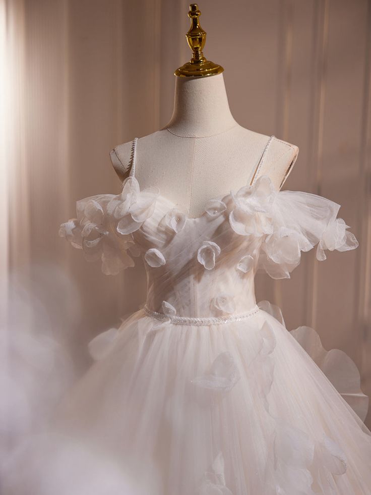 Fairy Ball Gown Off The Shoulder Tulle Floral Beaded Long Prom Dress,Wedding Dress,Evening Dress GG578