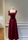 Elegant A Line Square Burgundy Satin Long Prom Dress,Evening Dress GG5798