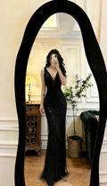 Obsessed Black Mermaid V Neck Sequin Long Prom Dress,Evening Dress GG5802