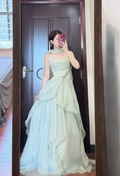 Pretty A Line Strapless Chiffon Long Prom Dress,Evening Dress GG5817