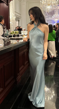 Pretty Mermaid Halter Satin Long Prom Dress,Evening Dress GG5825