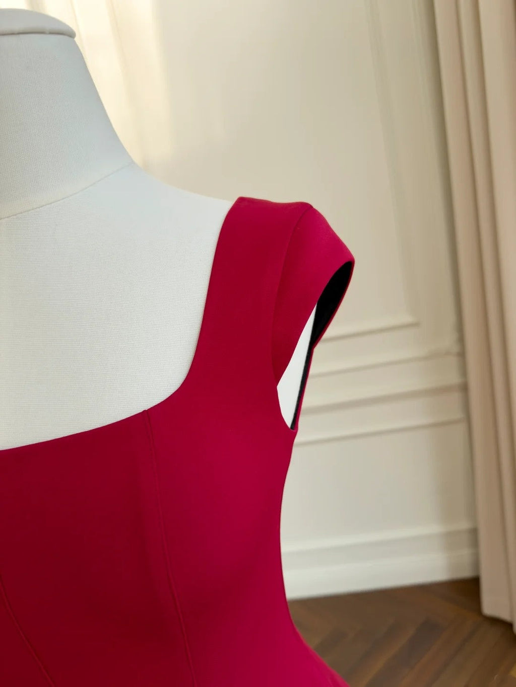Sexy Square Neck Red Prom Dress Satin A-Line Evening Dress GG5832