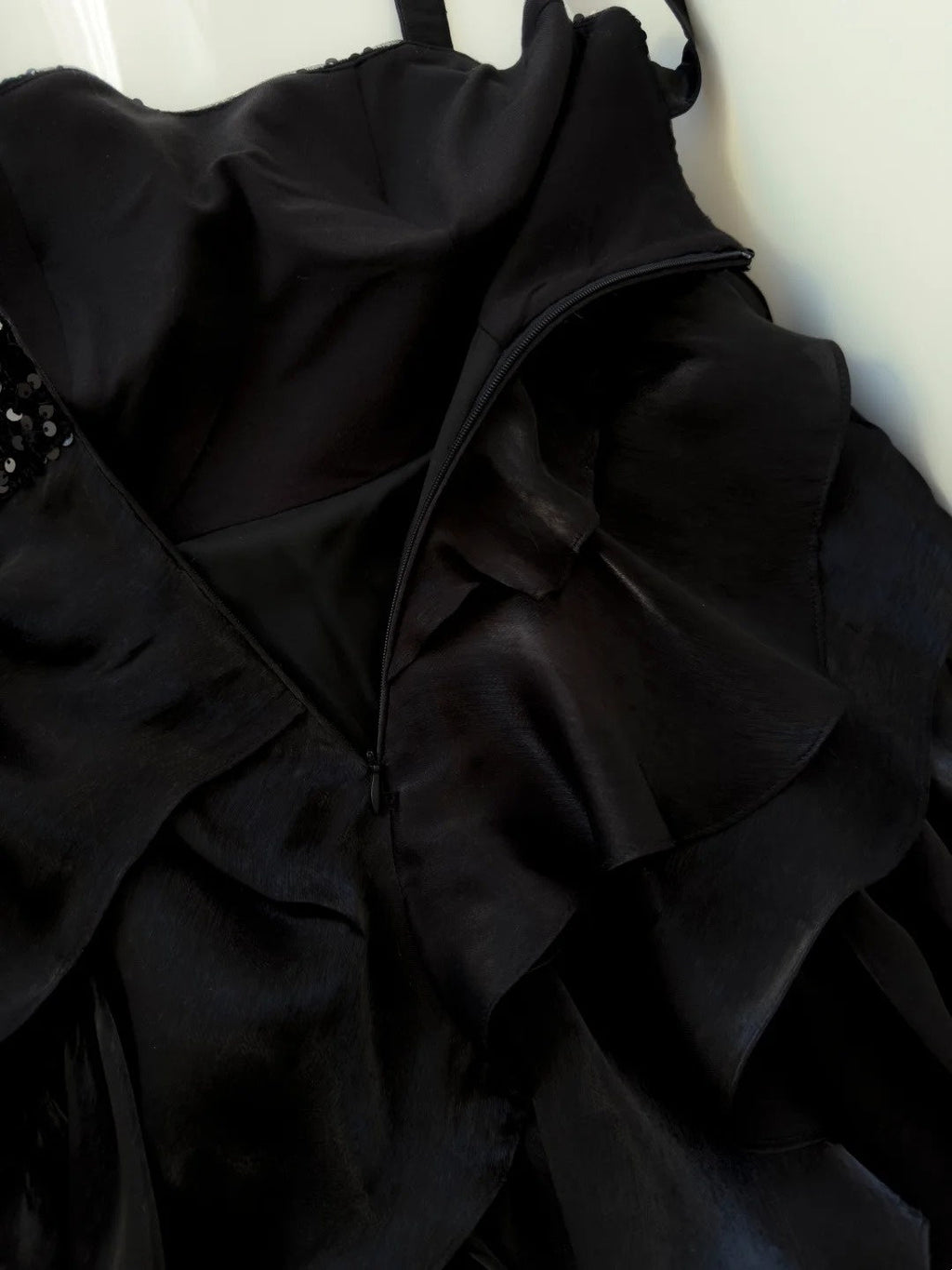 Sexy Spaghetti Straps Black Homecoming Dress Sequins Birthday Dress Ruffles A-Line Mini Dress GG5837