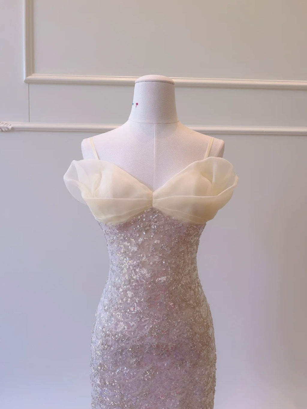 Glittering Spaghetti Straps Light Pink Prom Dress Sequins Mermaid Evening Dress GG5843