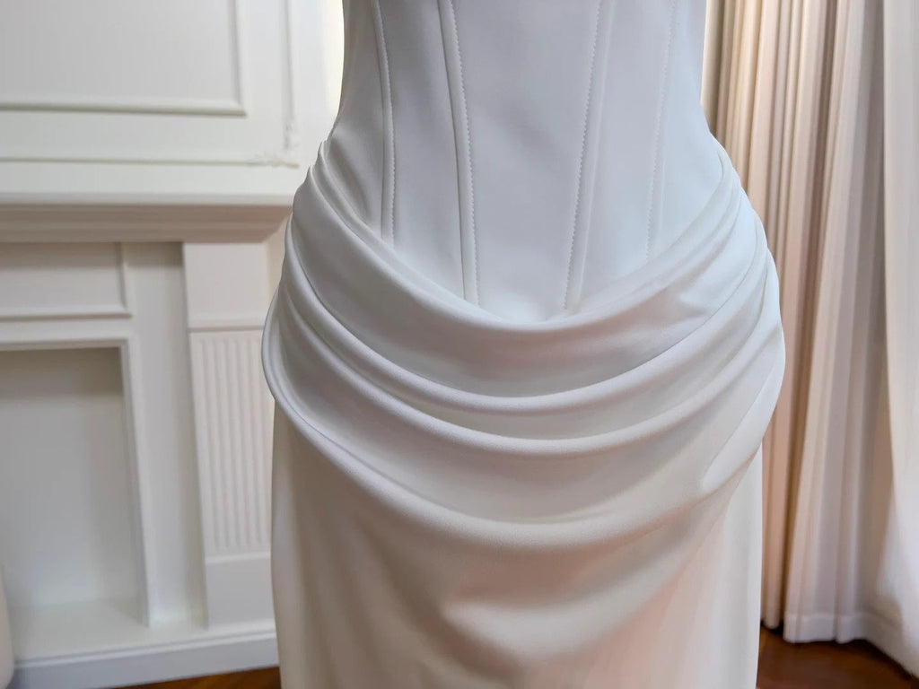 Elegant White Prom Dress Spaghetti Straps Satin Mermaid Evening Dress GG5854