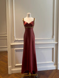 Glittering Burgundy Prom Dress Beaded Spaghetti Straps Mermaid Evening Dress GG5857