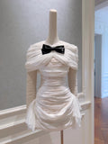 Graceful White Lace Homecoming Dress Off-the-Shoulder Birthday Dress Draped A-Line Mini Dress GG5860