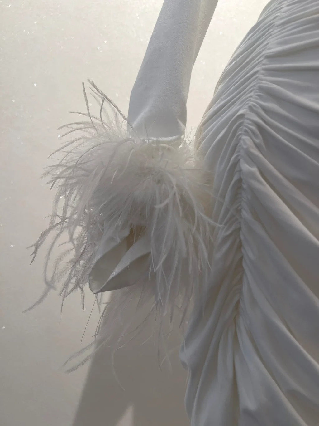 Charming White Homecoming Dress V Neck Long Sleeve Birthday Dress Feather Mini Dress GG5867
