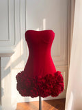 Alluring Strapless Homecoming Dress Red Ruffles Birthday Dress A-Line Mini Dress GG5874