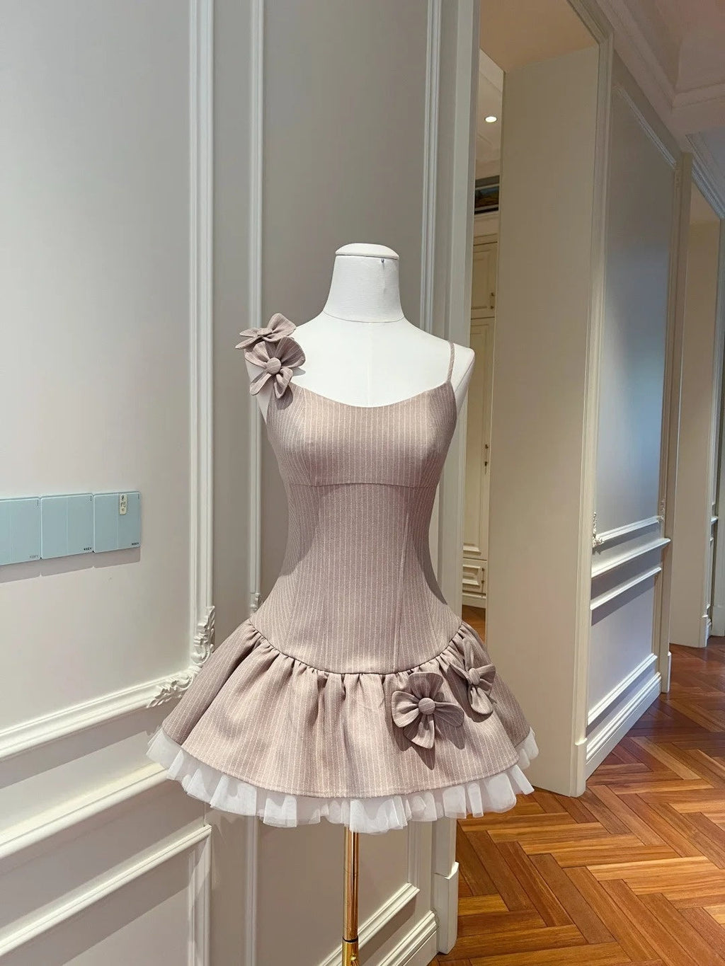 Retro Spaghetti Straps Homecoming Dress Appliques Birthday Dress Stripes A-Line Mini Dress GG5876