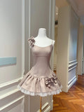 Retro Spaghetti Straps Homecoming Dress Appliques Birthday Dress Stripes A-Line Mini Dress GG5876