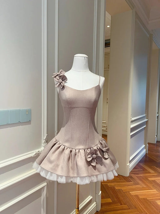 Retro Spaghetti Straps Homecoming Dress Appliques Birthday Dress Stripes A-Line Mini Dress GG5876