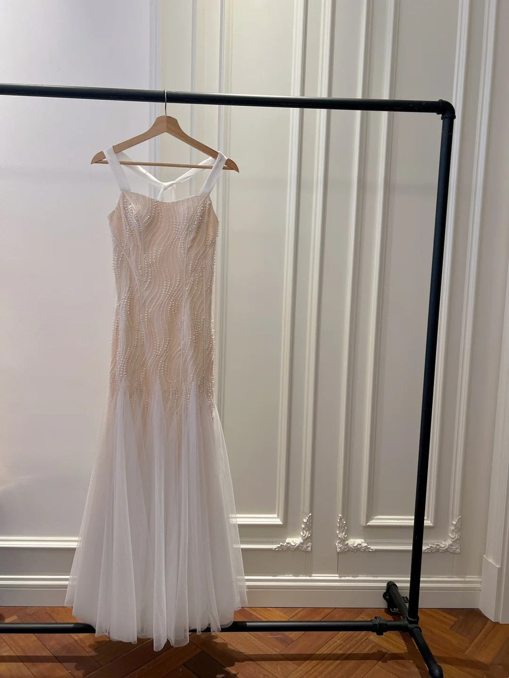 Elegant Spaghetti Straps Pink Prom Dress   Beading Tulle Mermaid Long Evening Dress GG5877