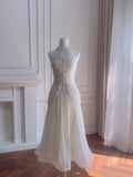 Trendy Beaded White Prom Dress Sequins A-Line Long Evening Dress GG5879