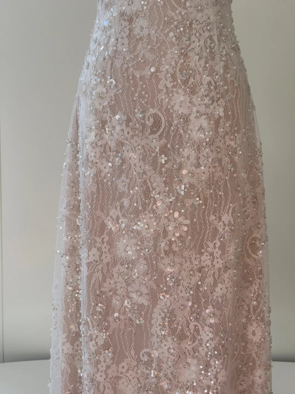 Sparkly Short Sleeve Light Pink Prom Dress Lace Sequins A-Line Evening Dress GG5892