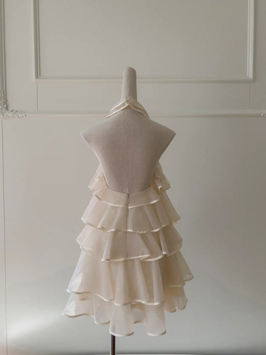 Romantic Tiered Homecoming Dress 3D Flower Birthday Dress Halter A-Line Mini Dress GG5901