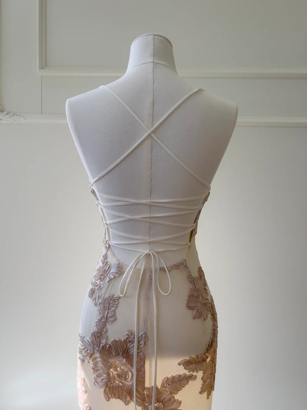 Retro Spaghetti Straps Prom Dress Textured Florals Evening Dress GG5902