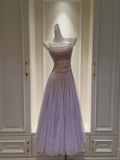 Dreamy Light Purple Prom Dress Sequins Tulle A-Line Evening Dress GG5907