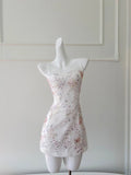 Sweet Spaghetti Straps Floral Homecoming Dress Sequins Sheath Birthday Dress GG5928