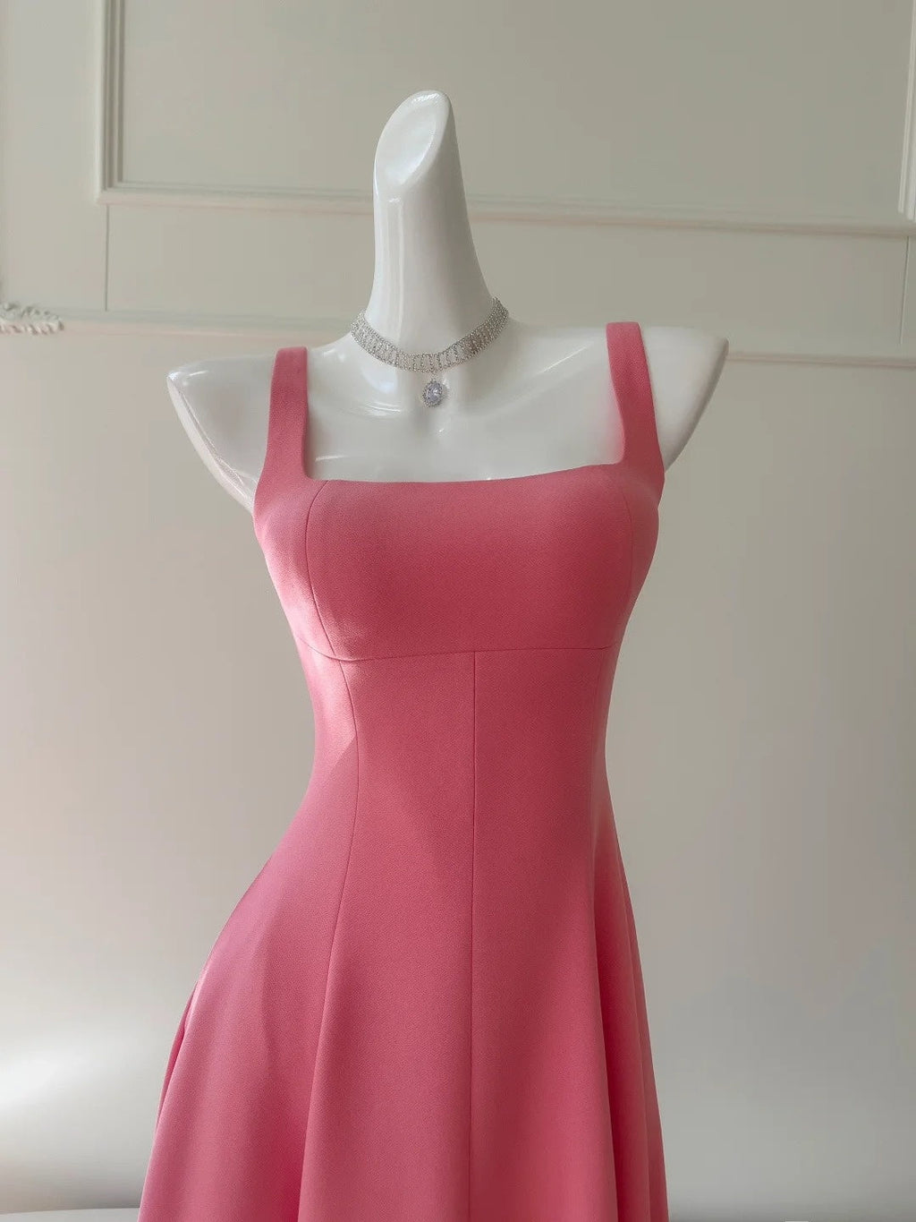 Sleek Square Neck Pink Prom Dress A-Line Evening Dress GG5930