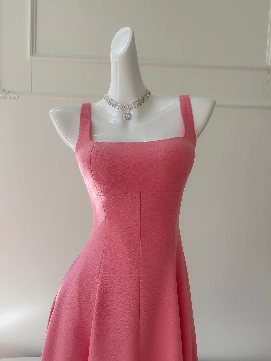 Sleek Square Neck Pink Prom Dress A-Line Evening Dress GG5930