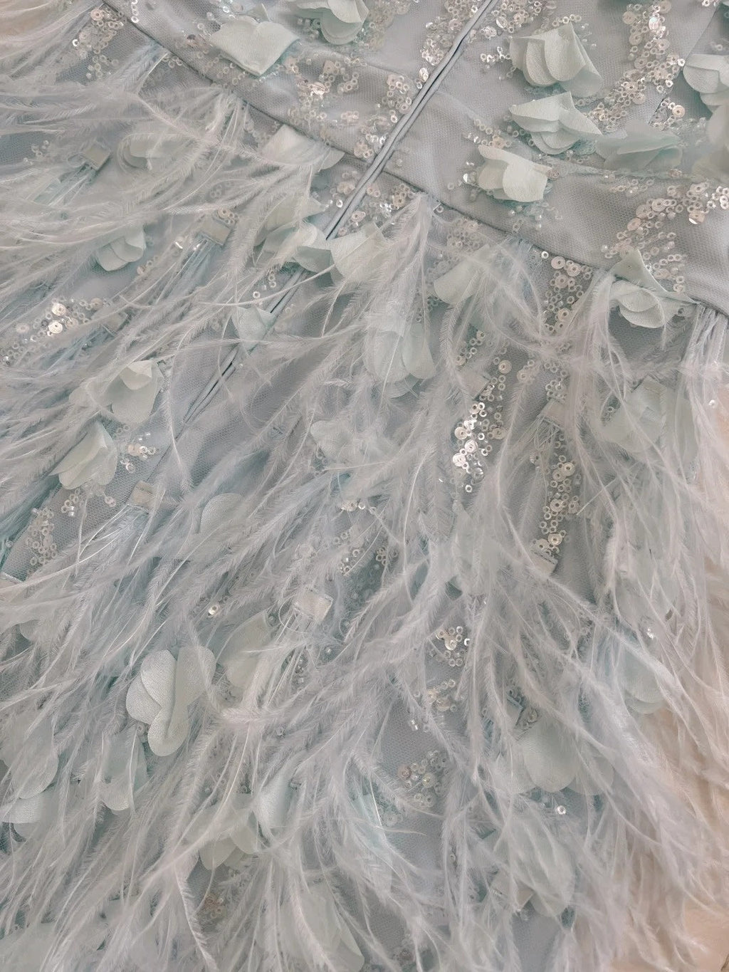 Charming Beaded Blue Homecoming Dress Sequins Feather Sheath Birthday Dress GG5932