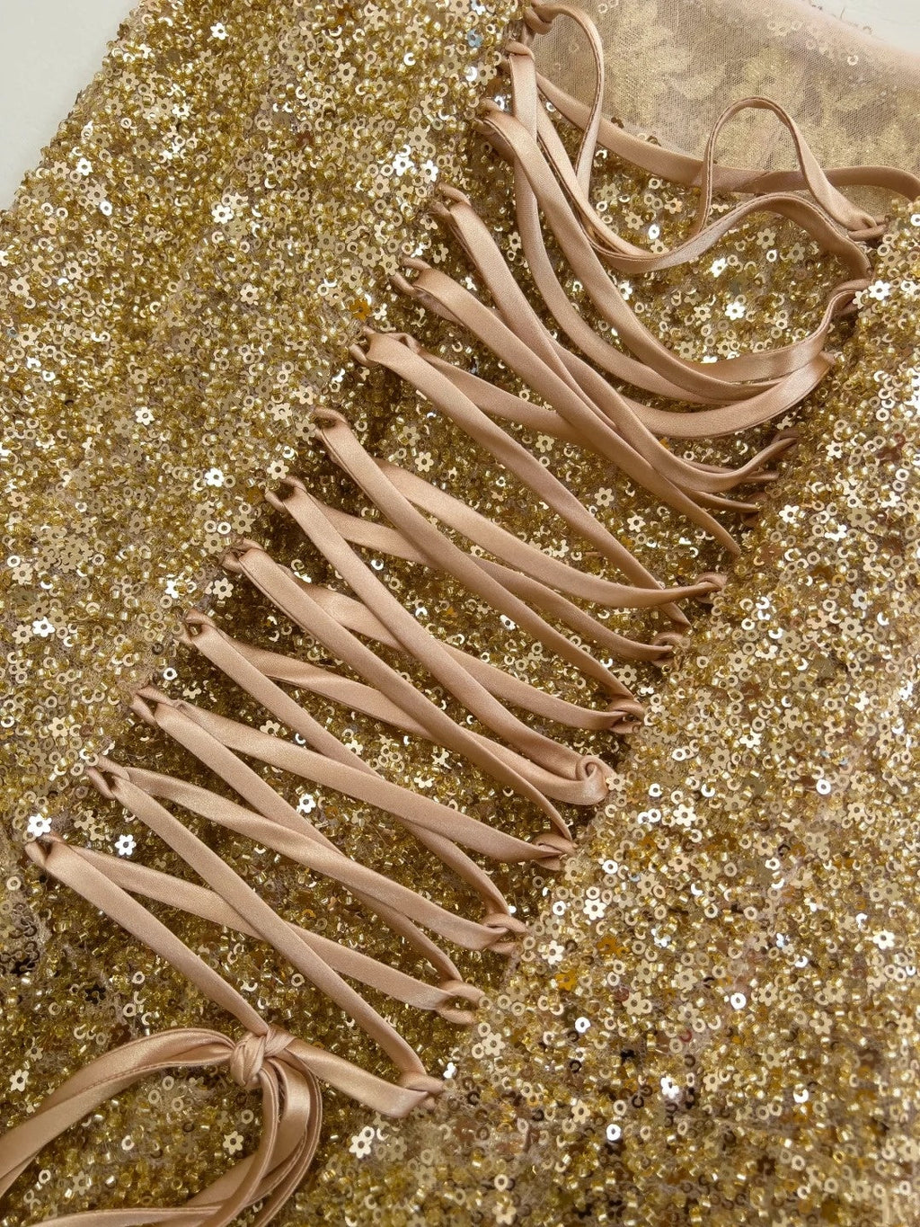 Luxurious Spaghetti Straps Gold Homecoming Dress Sequins Tassel A-Line Birthday Dress GG5938