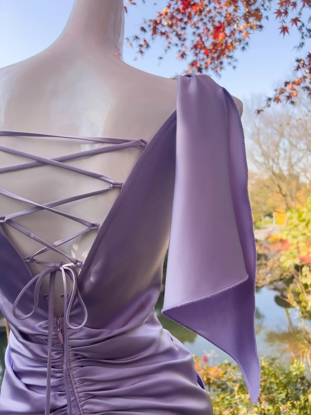 Charming Spaghetti Straps Purple Prom Dress Beading Lace Appliques Sheath Midi Evening Dress GG5941