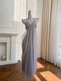 Simple Spaghetti Straps Purple Prom Dress Tulle Sheath Evening Dress GG5943