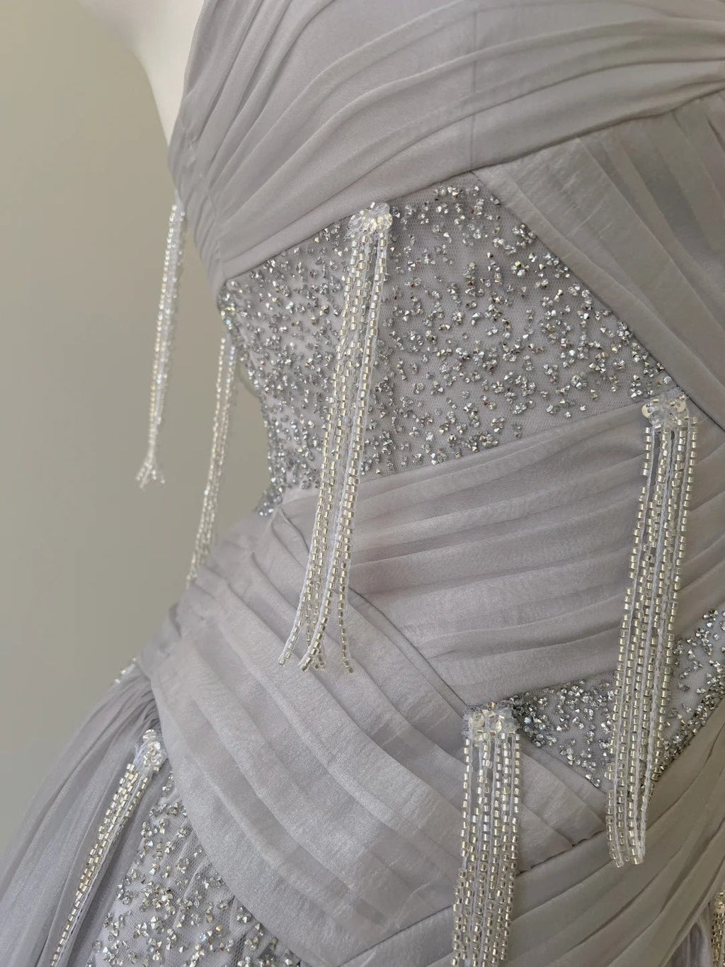 Sparkling Spaghetti Straps Light Purple Prom Dress Sequins Tassel A-Line Evening Dress GG5945