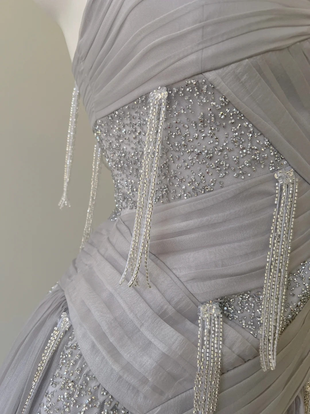 Sparkling Spaghetti Straps Light Purple Prom Dress Sequins Tassel A-Line Evening Dress GG5945