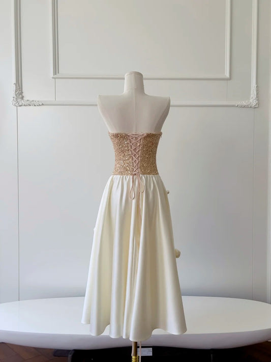 Glittering Spaghetti Straps Prom Dress Sequins Appliques A-Line Evening Dress GG5951