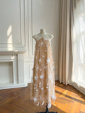 Dreamy Appliques Beige Prom Dress Halter Neck Evening Dress GG5958